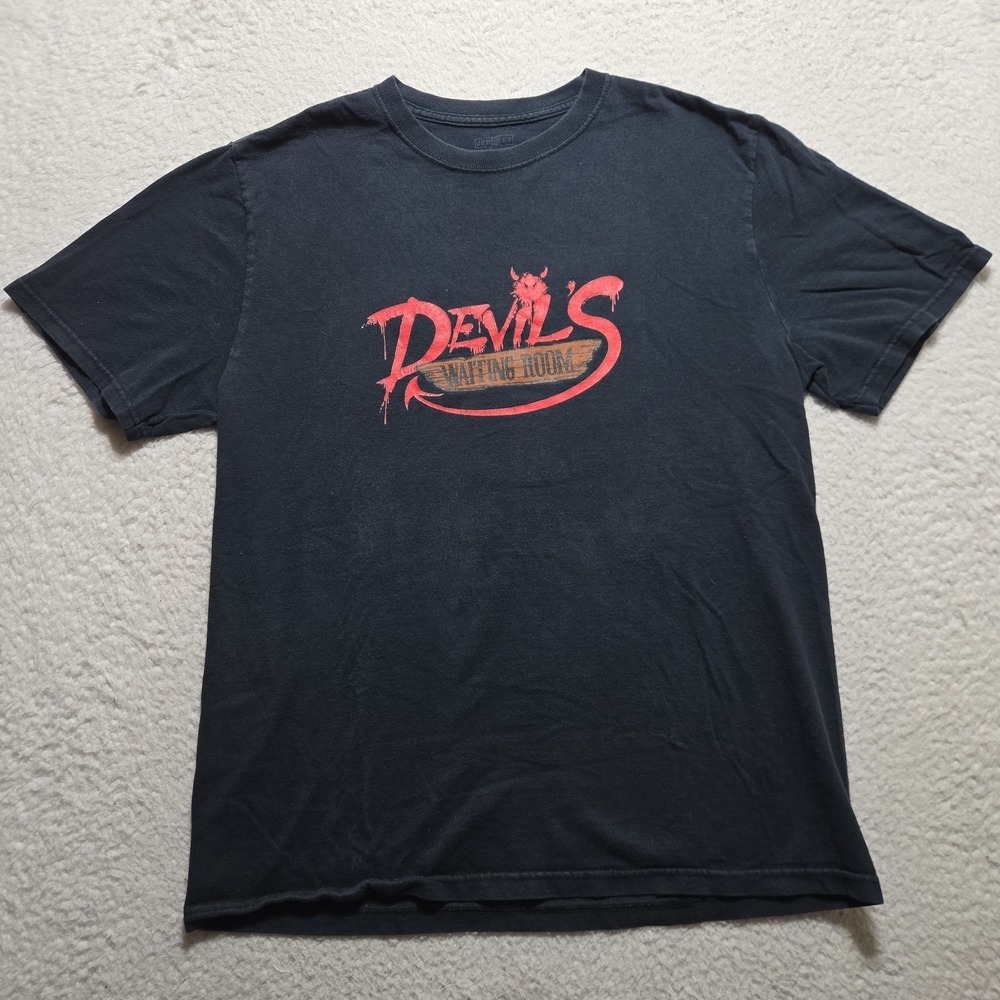 Jerzees Devils Waiting Room‎ Graphic T-Shirt Mens Medium Double-Sided Demon